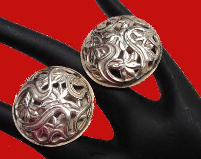 Beau Sterling Earrings - round Domed - silver filigree - screw backs