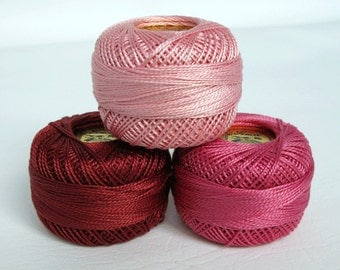 Perle Cotton Thread Set - Size 8 Finca Pearl Cotton by Presencia - Mauve - Pink - Rose - Yuletide 10