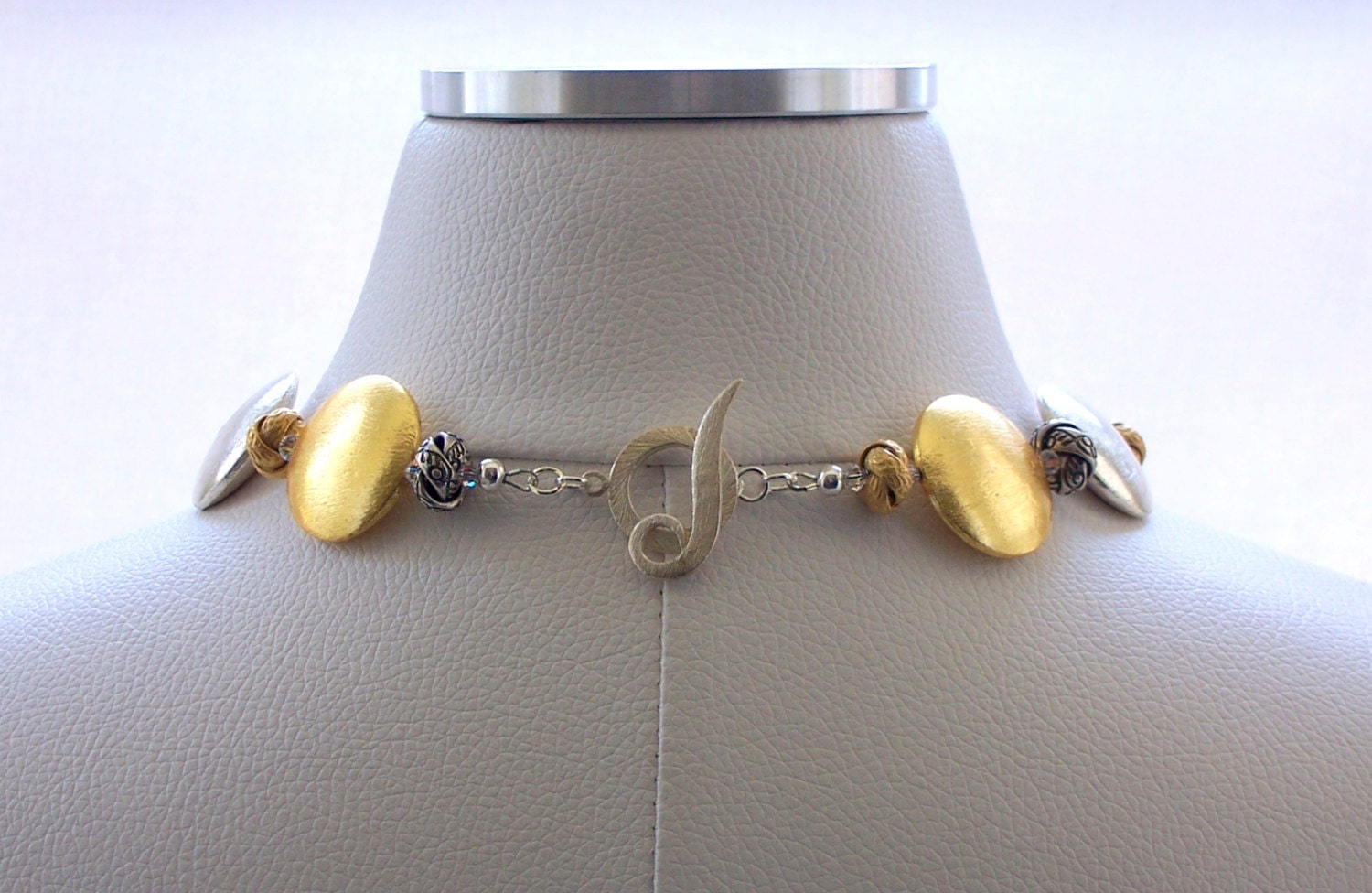 Necklace Silver Gold Brushed Finish Swarovski Crystal Jewelry