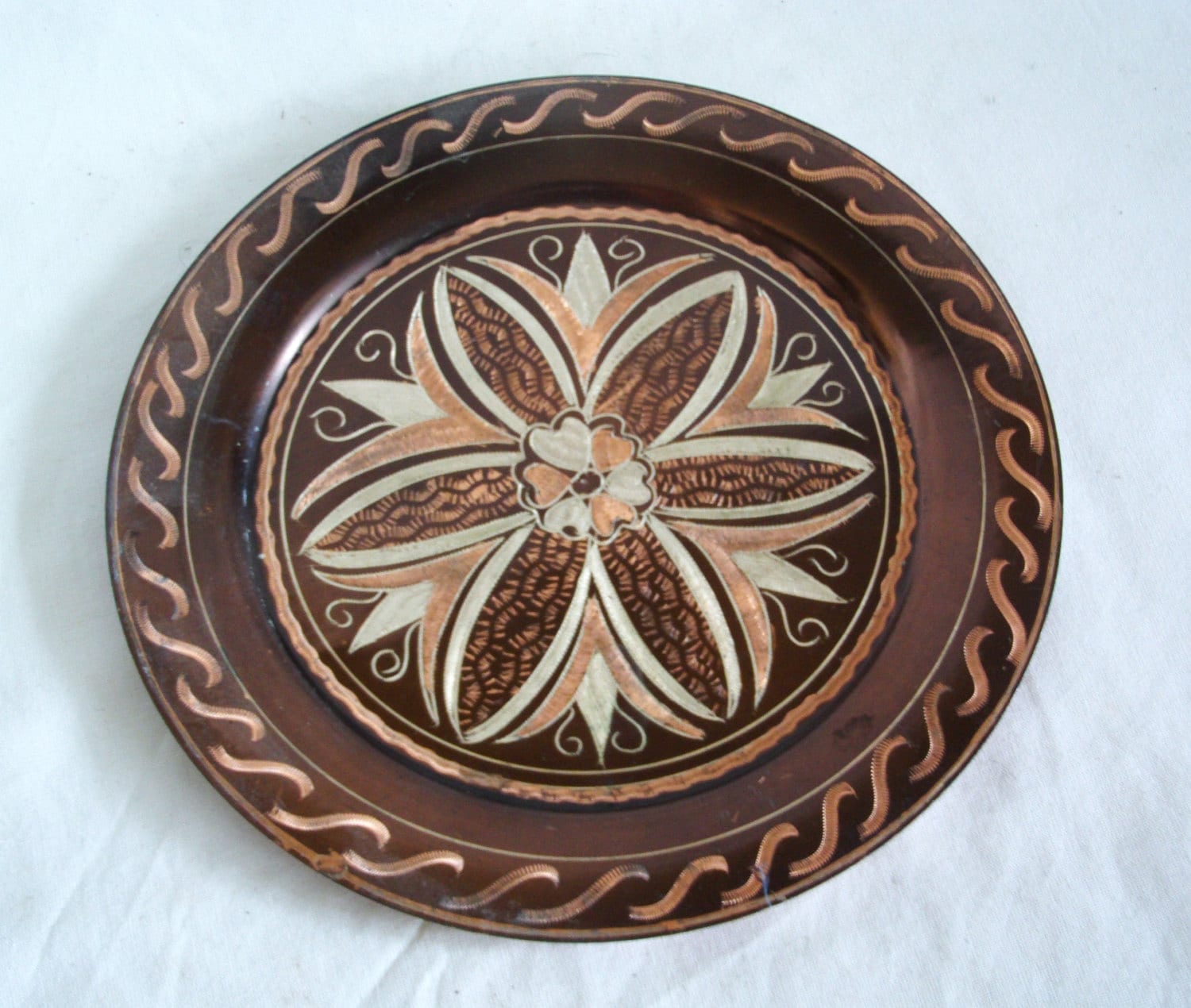 Etched vintage copper plate GEOMETRIC TURKISH by cabinetocurios