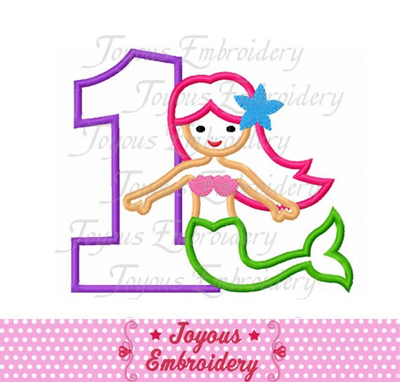 instant download mermaid number 1 applique machine embroidery
