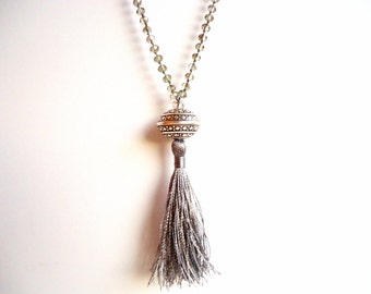 Tassel necklace, Silver grey necklace, Rosary necklace, boho necklace, trends 2016, gypsy necklace, bohemian necklace, bridesmaid gift