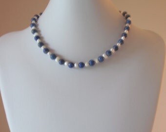 Lapis Lazuli and freshwater pearl necklace, 19 inches