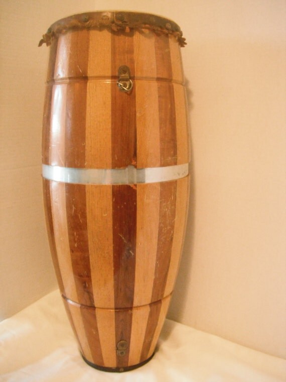 Vintage single tall bongo drum wood and skin