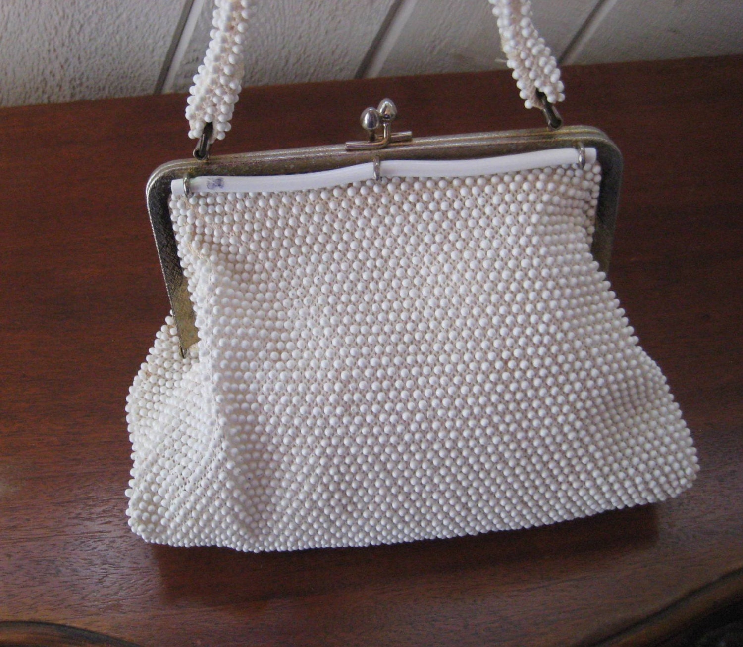 White beaded purse vintage white pearl purse by EndlesslyVintage