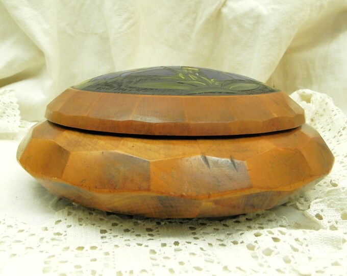 Large Vintage French Art Deco Faceted Wooden Box With a Scene of the Alps and Mountain Bog Gentian / Art Deco Decor / Holiday Souvenir Retro Large Vintage French Art Deco Faceted Wooden Box With a Scene of the Alps and Mountain Bog Gentian / Art Deco Decor / Holiday Souvenir Retro
