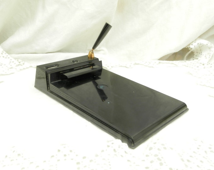 Vintage Mid Century 1960 Perpetual Calendar Note Pad Holder and Pen Holder, Retro Office Black Desk Tidy, 60s Brocante Decor from France