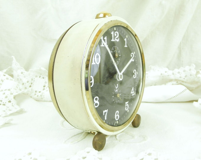 Working 1960s Mid Century Vintage French Jaz Mechanical Wind Up Alarm Clock White with Black Clock Face, Retro Timepiece, Bedroom Decor Working 1960s Mid Century Vintage French Jaz Mechanical Wind Up Alarm Clock White with Black Clock Face, Retro Timepiece, Bedroom Decor