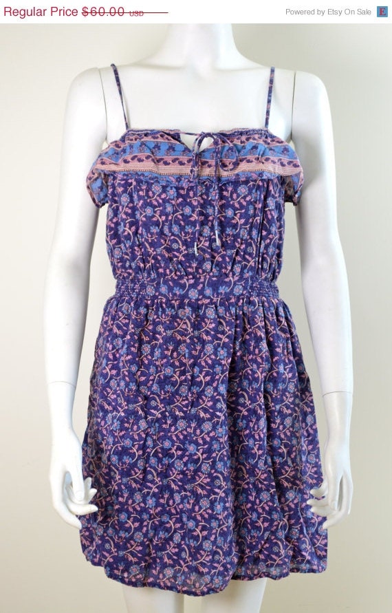 ON SALE Hippie India Cotton Sundress / Tiny Floral Sundress