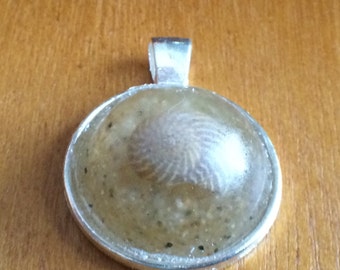Popponesset beach sand / seashell pendant (c)