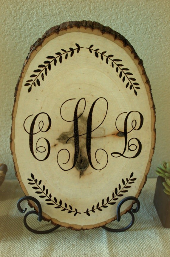 Handmade Wood Burning Basswood Monogram and by HarrisCoHandmade