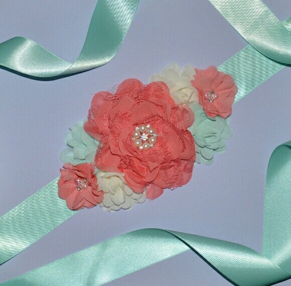 Maternity Sash Satin & Chiffon Flowers Ribbon Sash Bridal