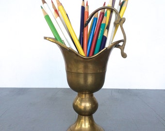 vintage brass vase ewer pitcher vessel boho hollywood regency