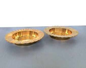 vintage brass plant saucers ribbed dishes pair of 2 glam