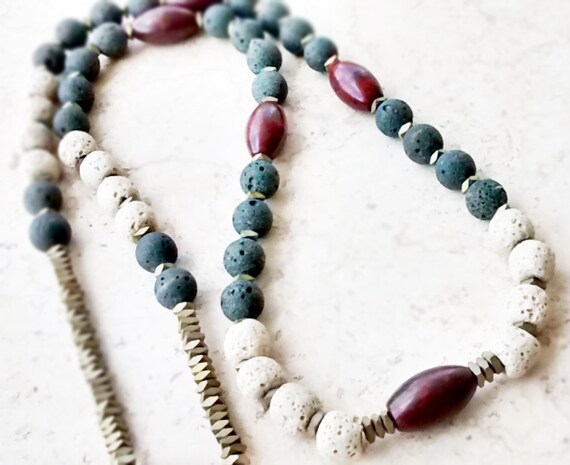 Mala - Boho Long Necklace Jasper Lava and Hematite gemstones - Women Gemstone Necklace - Tribal Necklace - Heishi Jewelry - Boho Jewelry