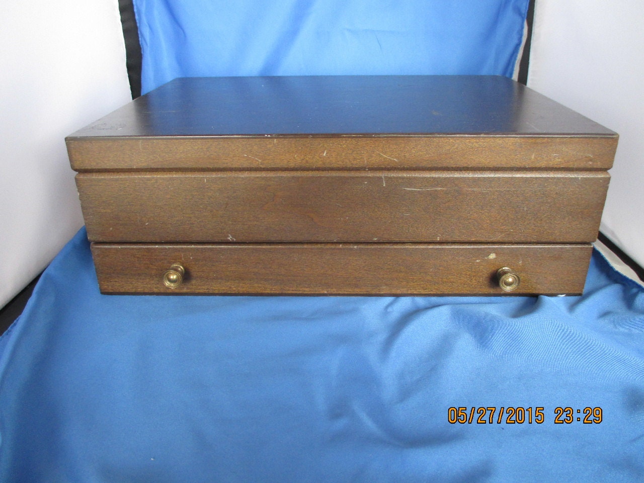 Vintage Silverware Flatware Storage Chest box 2 Drawer Red felt