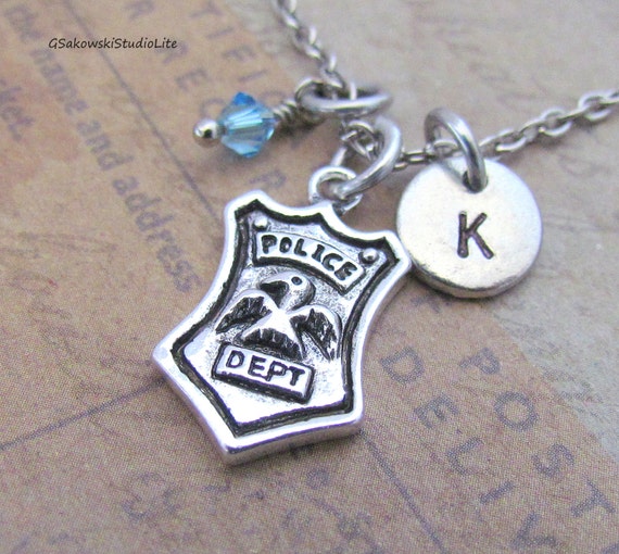 Items similar to Police Badge Charm Necklace, Personalized Hand Stamped