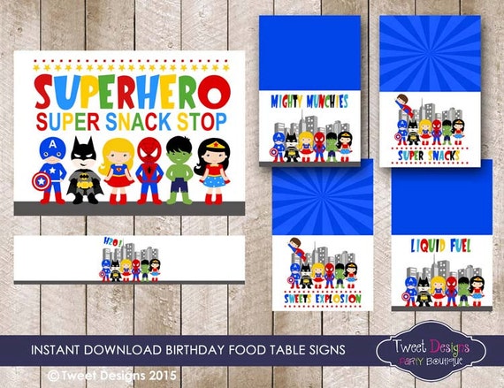 SUPERHERO FOOD TABLE Signs Instant Download Superhero Tent