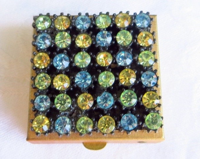 Rhinestone Pill Box Pill Case Vanity Box Vintage Jeweled Box