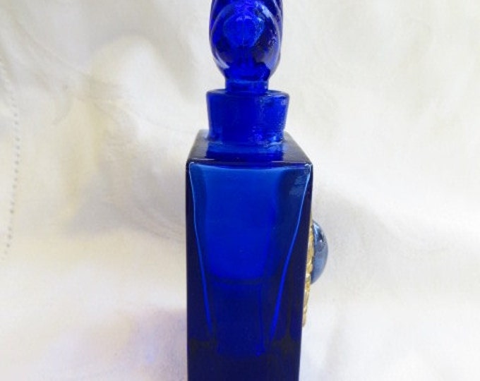 Vintage Perfume Bottle, Cobalt Glass Perfume, Gold Filigree, Vanity Bottle