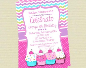Cupcake Birthday Invitation, Cupcake Decorating Invitation, Personalized Custom Cupcake Invitation, DIY Printable File