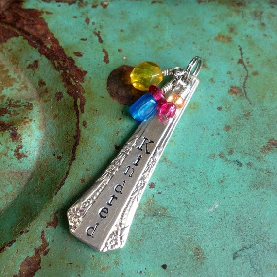 Stamped Vintage Upcycled Spoon Fork Jewelry Pendant - Kindred - Wire ...