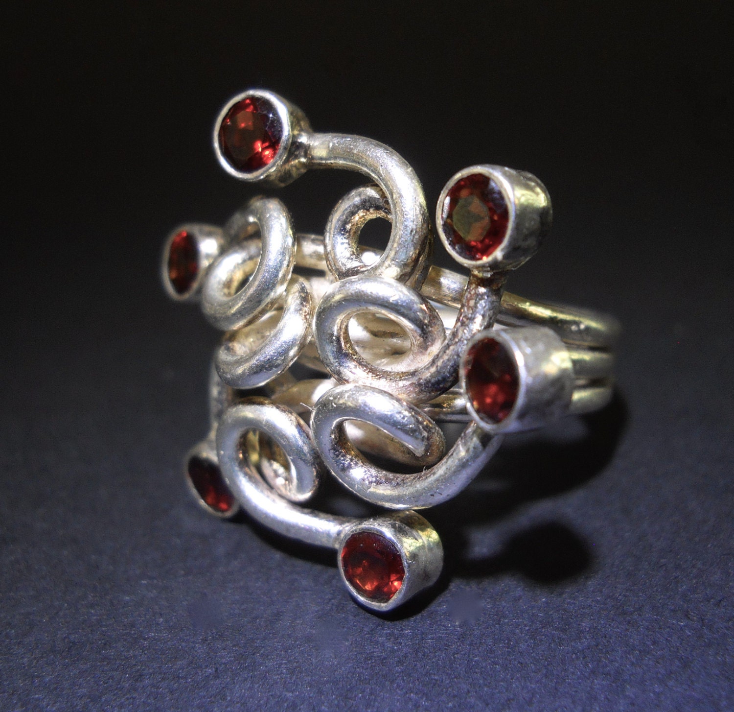 Garnet Swirl Sterling Silver Ring Modernist by RenaissanceFair