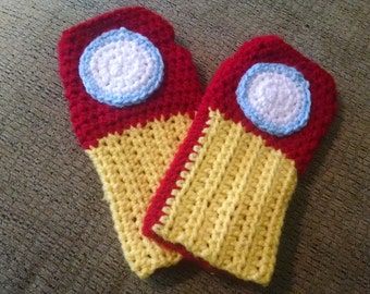Crochet Iron Man Inspired Gauntlet Fingerless Gloves
