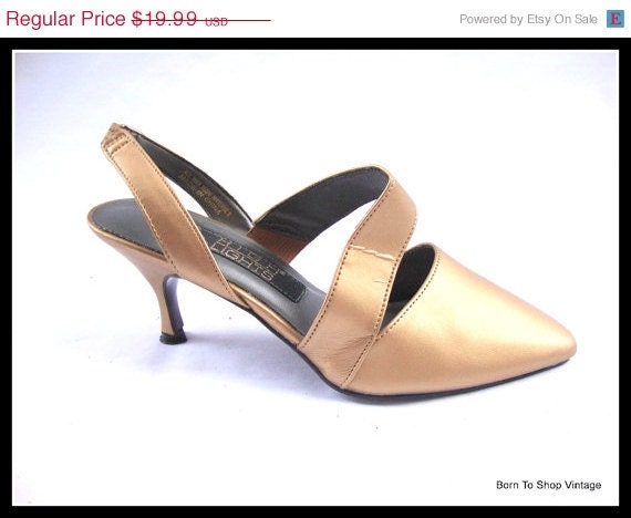 On Sale gold strappy high heel shoes, sling back, court shoes, evening ...