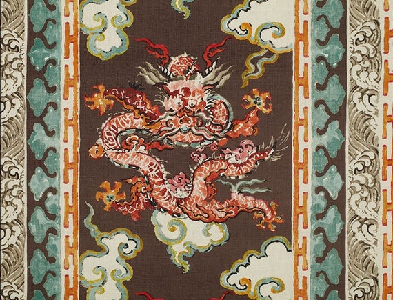 Chinoiserie Enter the Dragons 100% Linen Fabric