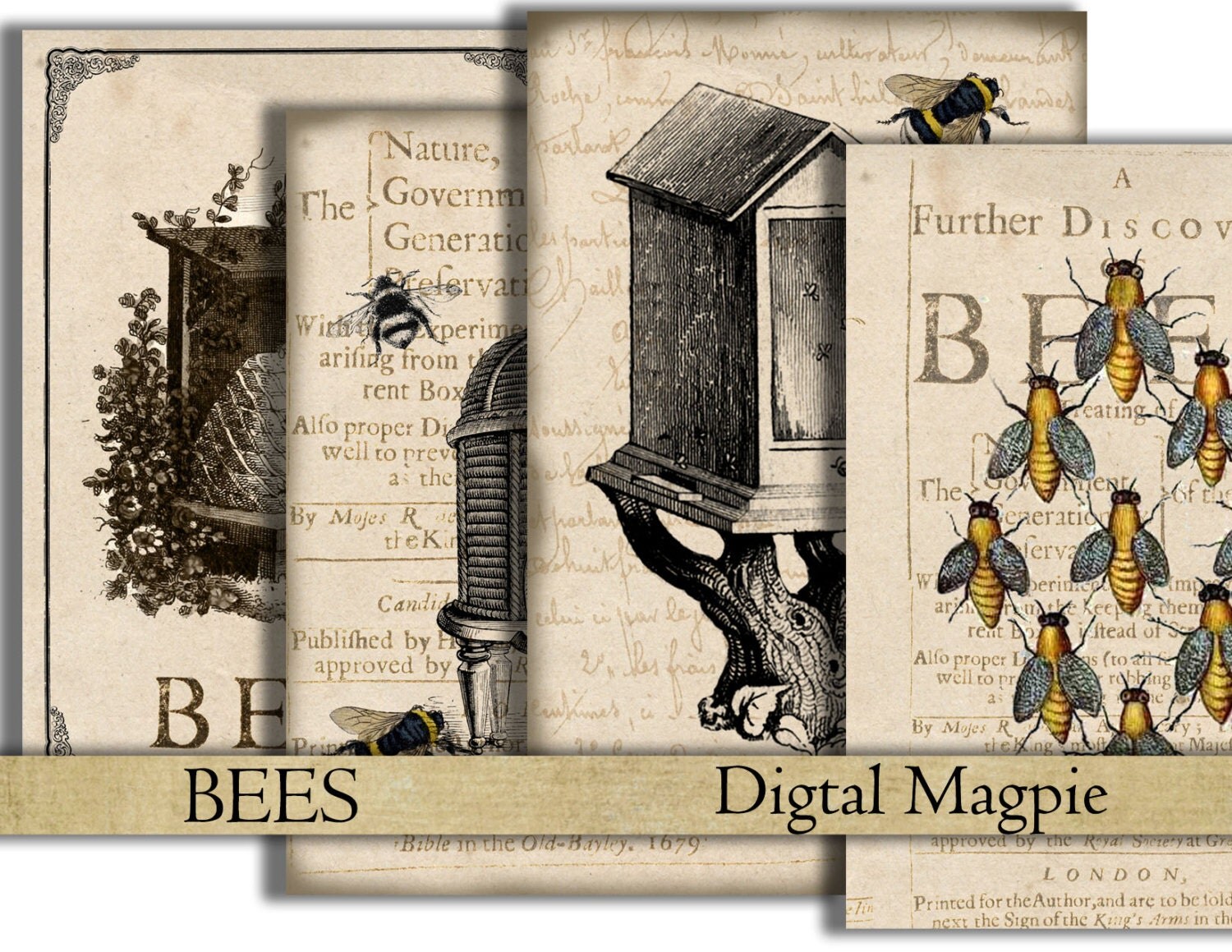 Download Bees vintage digital paper download image antique printable