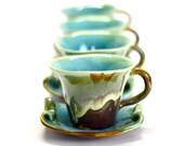 Set cups 4 tea coffee ceramic stoneware pottery  - unique handmade created with love to enamel colours - four cups