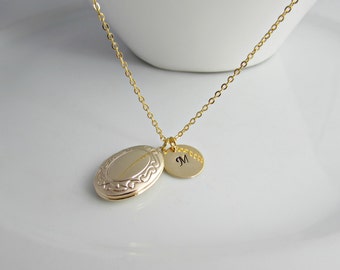 Victorian Locket Necklace, Gold Initial Necklace, Locket Necklace, British Seller UK, Gifts for Girls, Bridesmaid Gifts, Oval Locket, BFF