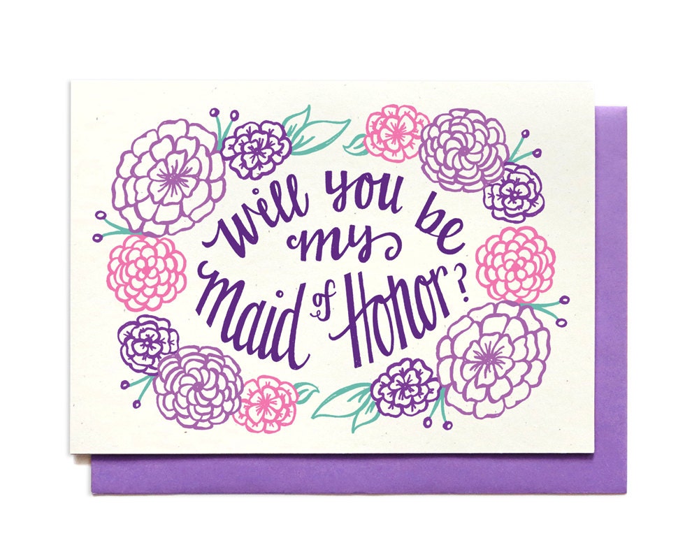 Will You Be My Maid of Honor Card Purple Bridal Party Card