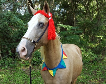 Red Yarn Wig for Horse, Pony or Miniature Horse -- Clown, Jester, Doll Equine Costume, Equine Costume