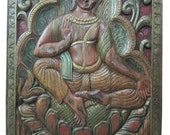 Hand Carved Wood Wall Art Yoga Interior Decor Buddha Vitarka Teaching 36" X 48"