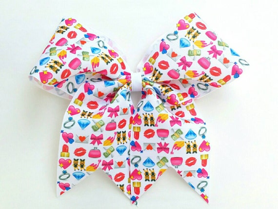 Material girl Emoji cheer bow kisses cheer bow with ponytail