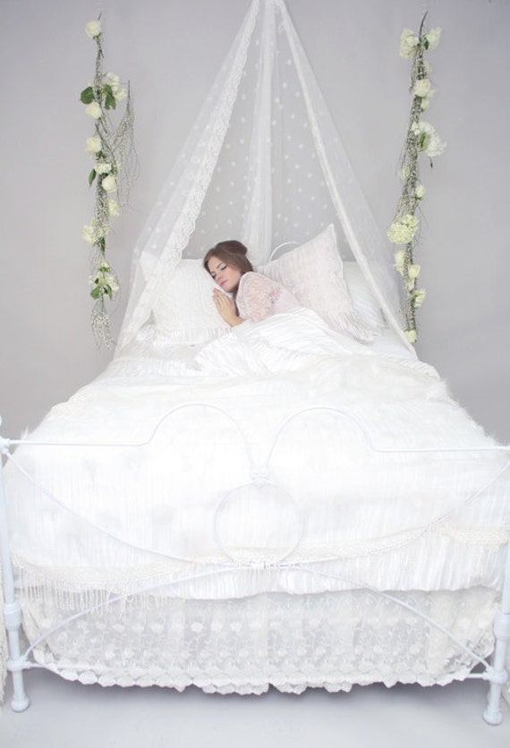 ANTIQUE WHITE SATIN and Lace Bedding Gorgeous by CloudHunterCo