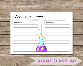 INSTANT DOWNLOAD - 4x6 Erlenmeyer Flask Recipe Card - Perfect for Science Geeks - Ready to Print
