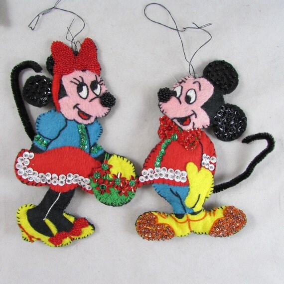 mickey minnie mouse felt christmas ornaments sequined vintage mickey minnie mouse felt christmas ornaments sequined vintage