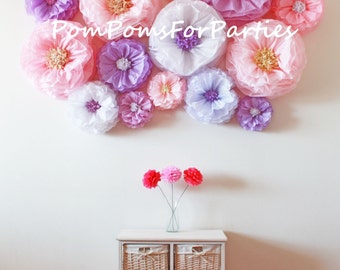 Flower backdrop wall. Oversized paper flowers 20 units!! Wedding centerpiece. Rustic boho wall decor. Breathtaking Blooms. Blush/Lavender