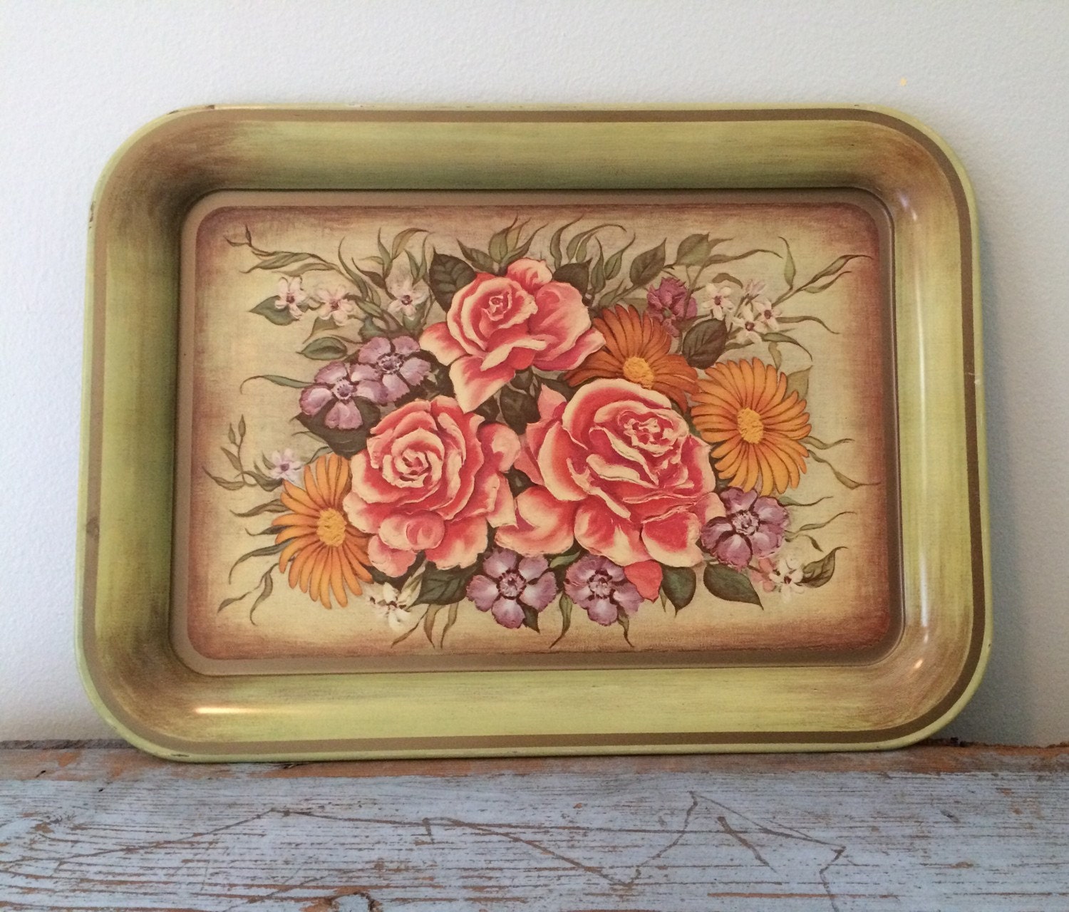 Vintage Floral Metal Decorative Serving Tray
