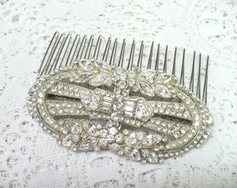 Vintage Art Deco RHINESTONE Hair Comb silver by ElegantiTesori