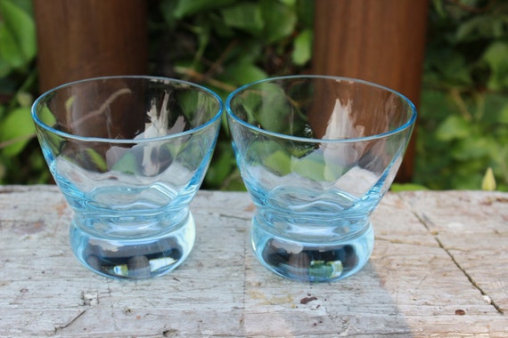 Vintage Light Blue Swirl Rocks Glasses Retro Whiskey Glasses 7179