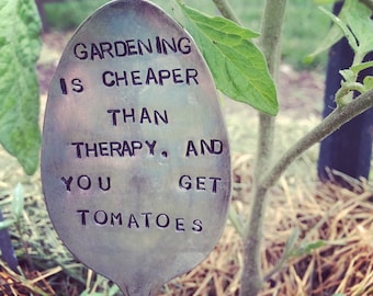 Gardening is cheaper than therapy-Vintage Silverware Garden Marker