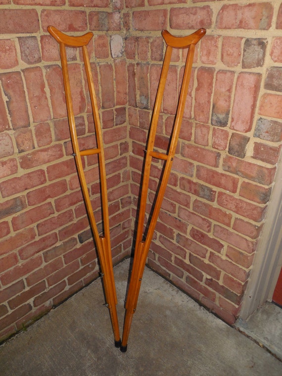 Vintage Primitive American Made Wood Adjustable Crutches Near