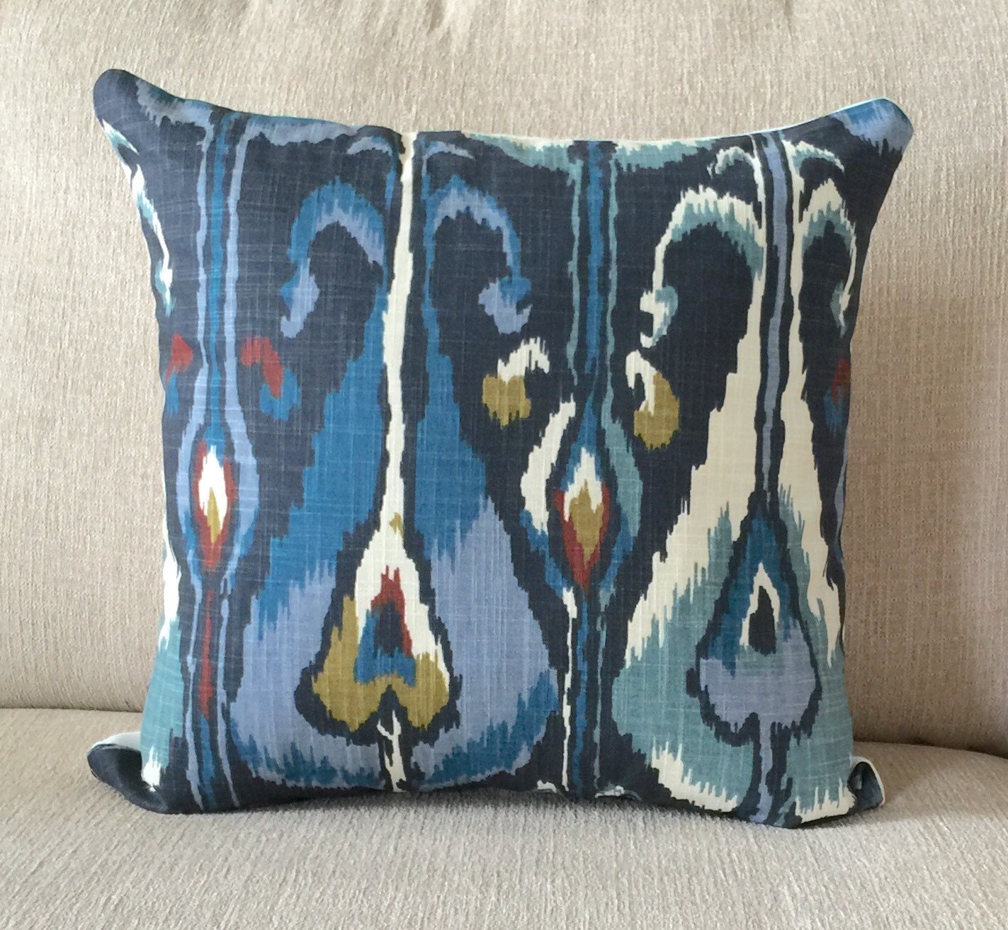 ikat blue decorative pillow Robert Allen home by OldLakeGeorge