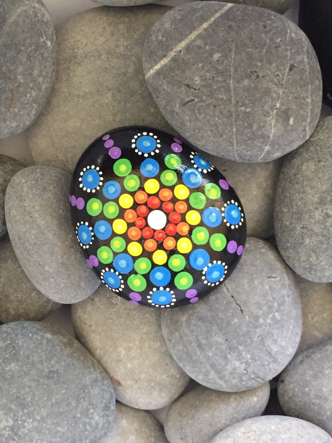 Mandala Painted Stone beautiful rainbow colors dot painting