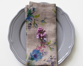 Set of 2 Natural Flowers Stone Washed Linen Napkin