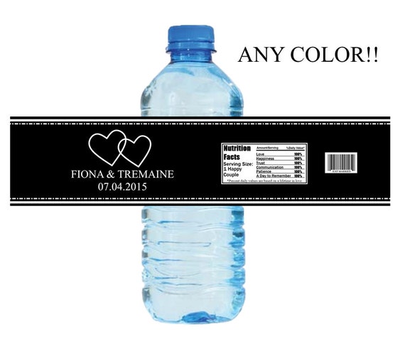 Hearts Wedding Water Bottle Label Digital File